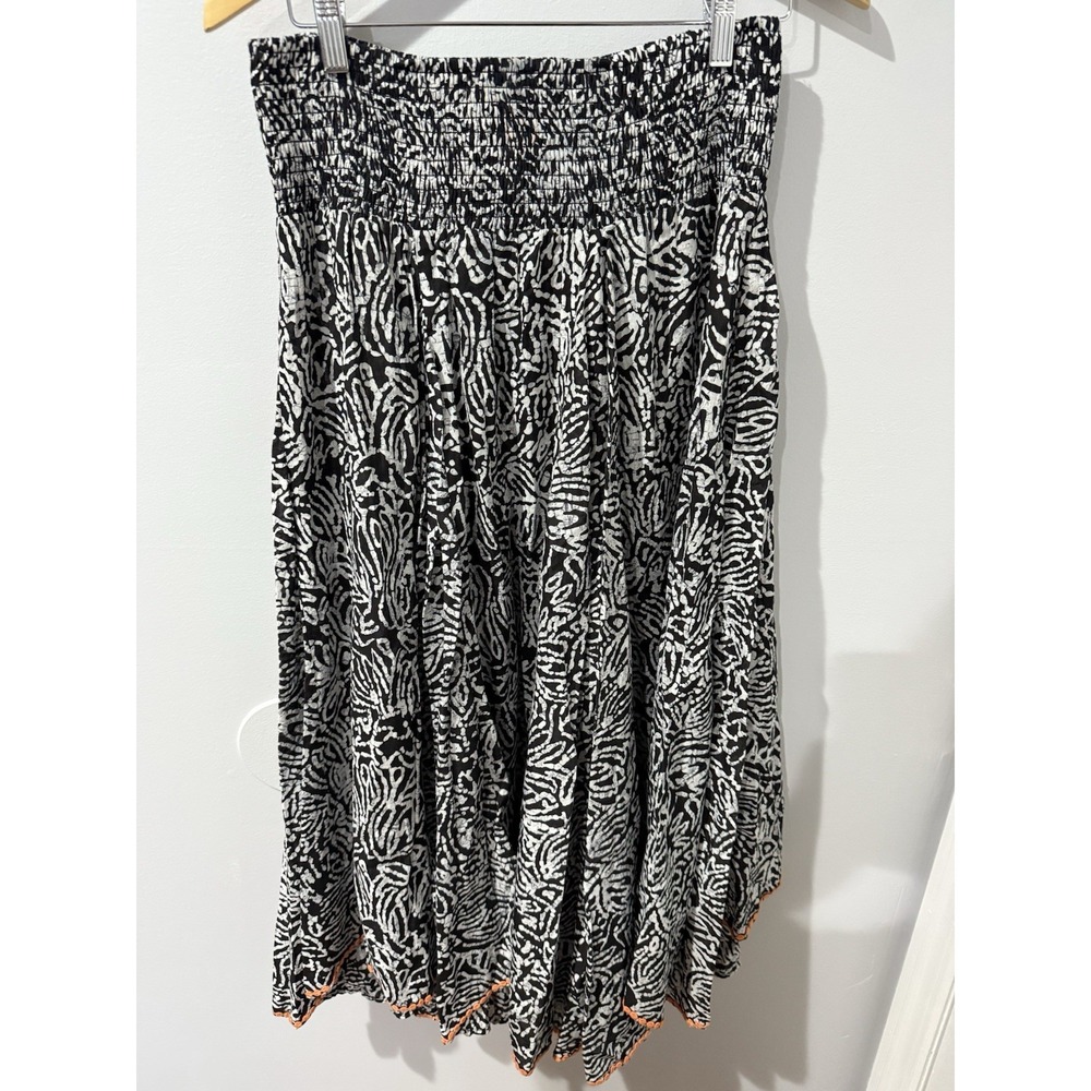 Neiman Marcus Boho Lined Maxi Skirt Black White Orange Trim Sz M